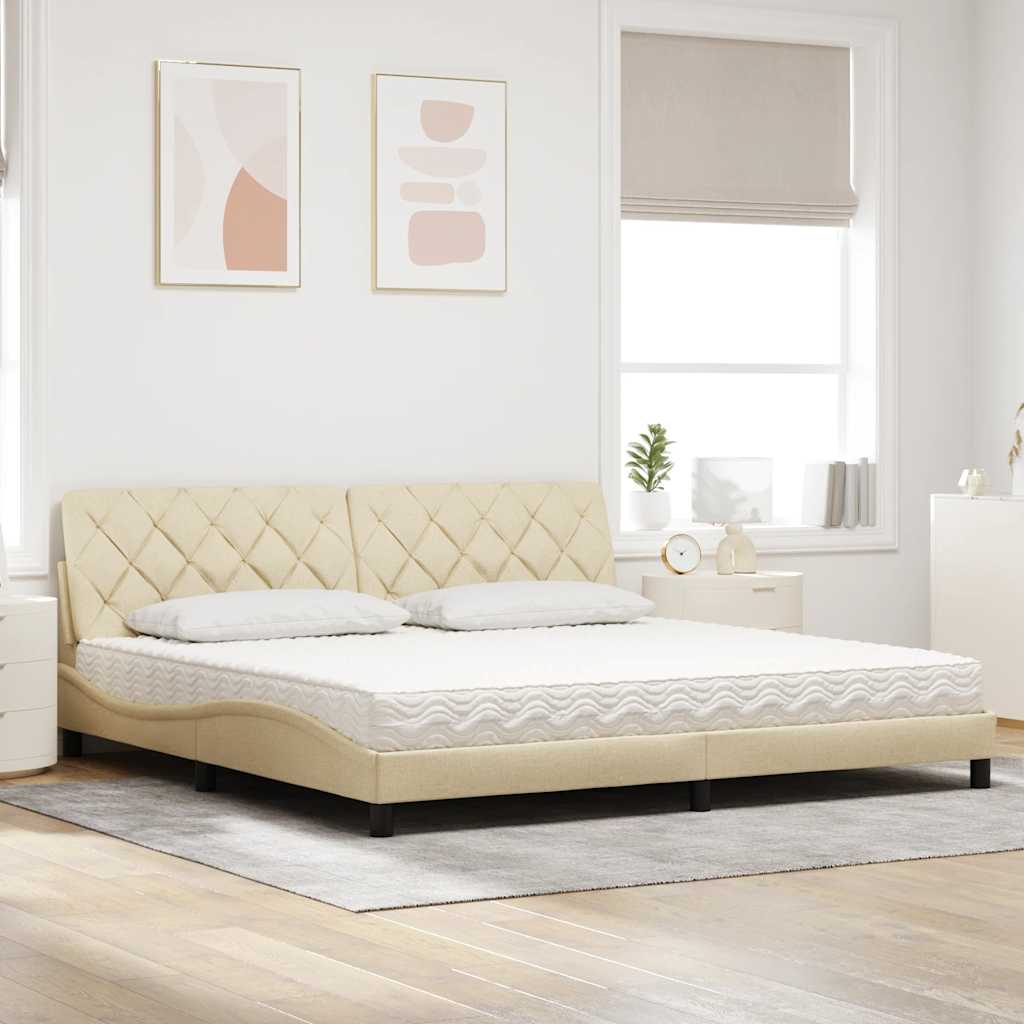 Letto con Materasso Crema 200x200 cm in Tessuto - homemem39