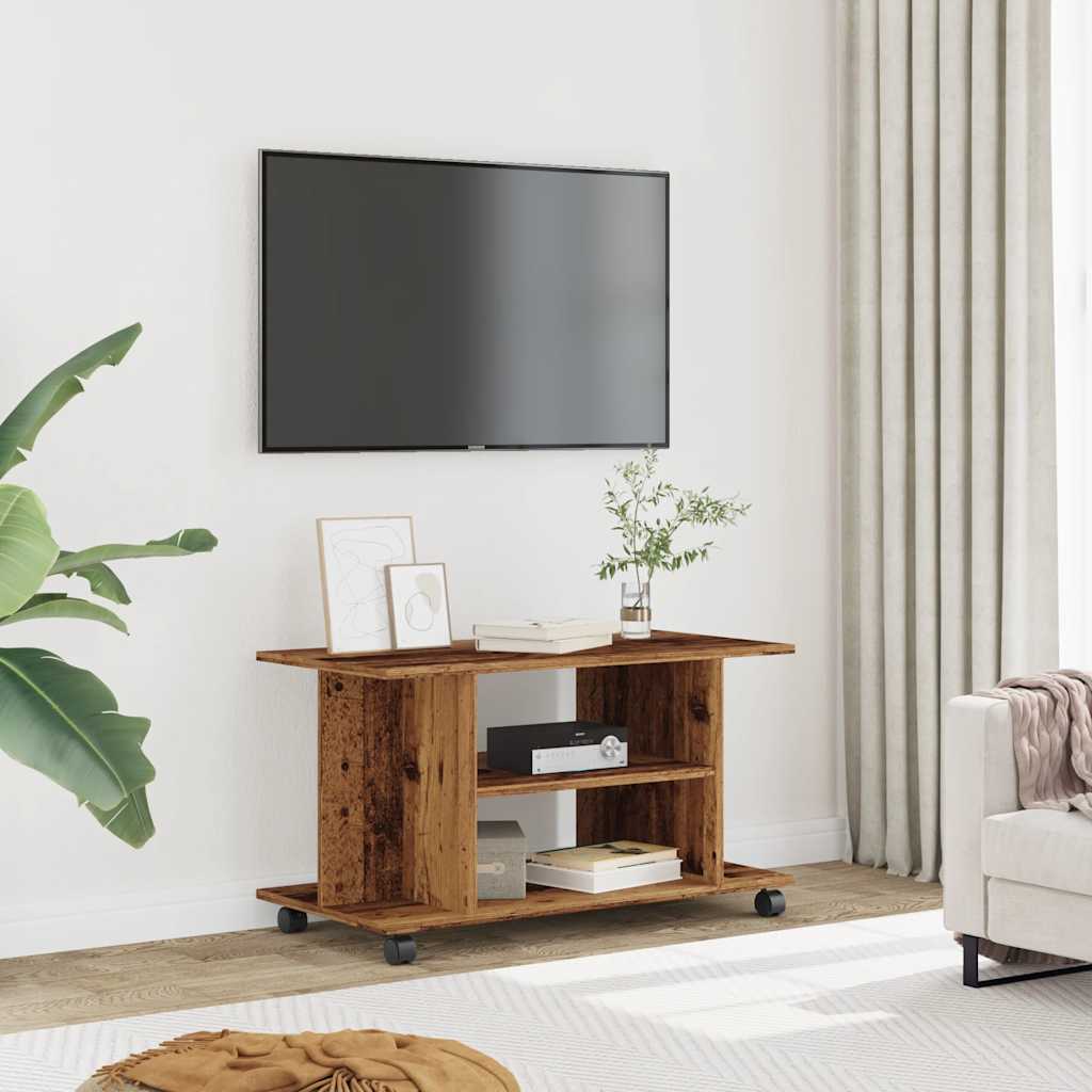 Mobile TV con Ruote Legno Antico 80x40x45 cm Legno Multistrato - homemem39