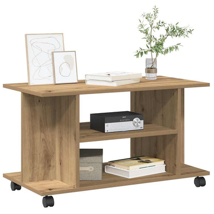 Mobile TV Ruote Rovere Artigianale 80x40x45cm Legno Multistrato - homemem39