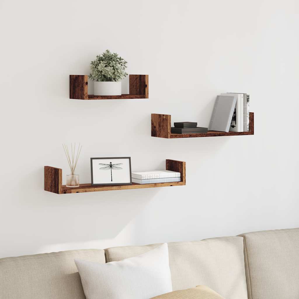 Mensole a Parete 3pz Legno Antico in Legno Multistrato | homemem39