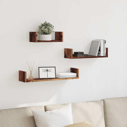Mensole a Parete 3pz Legno Antico in Legno Multistrato | homemem39