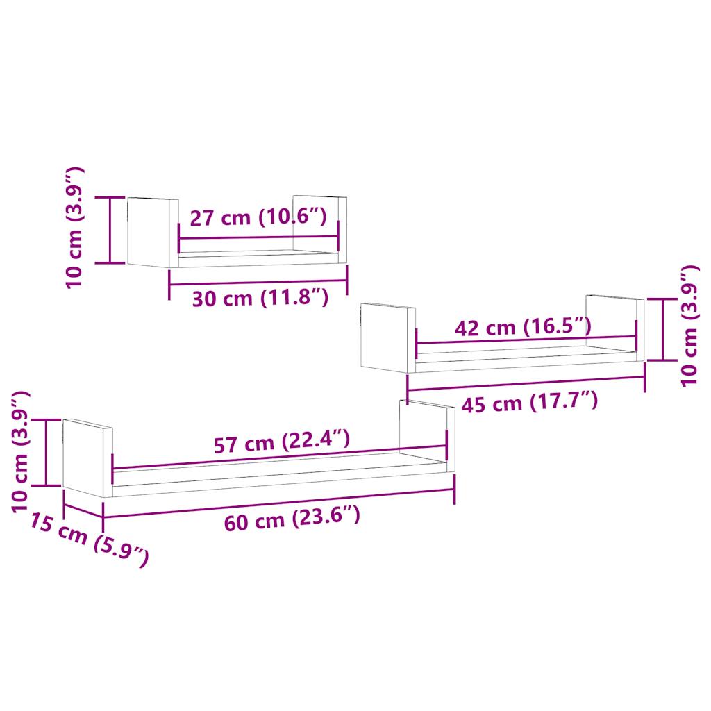 Mensole a Parete 3pz Legno Antico in Legno Multistrato | homemem39