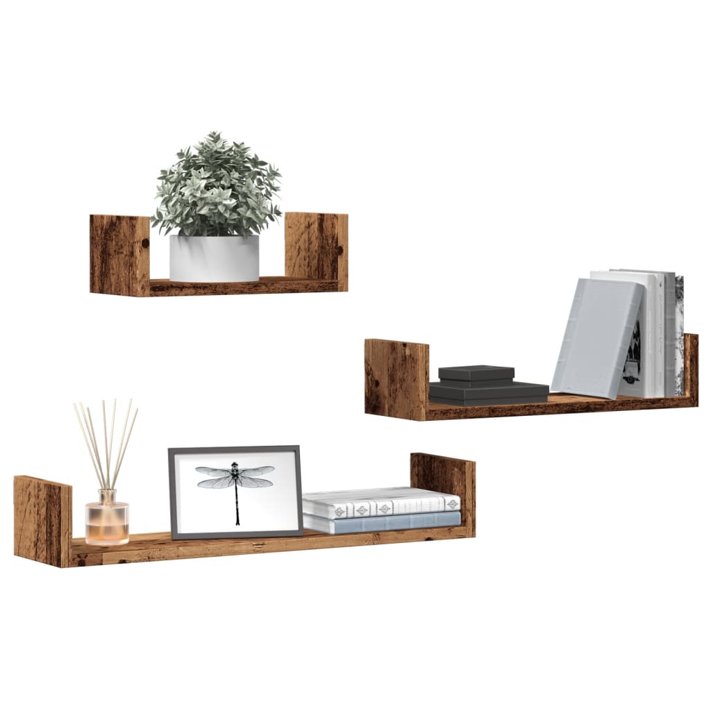 Mensole a Parete 3pz Legno Antico in Legno Multistrato | homemem39