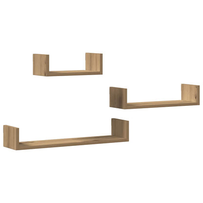 Mensole Parete 3pz Rovere Artigianale in Legno Multistrato