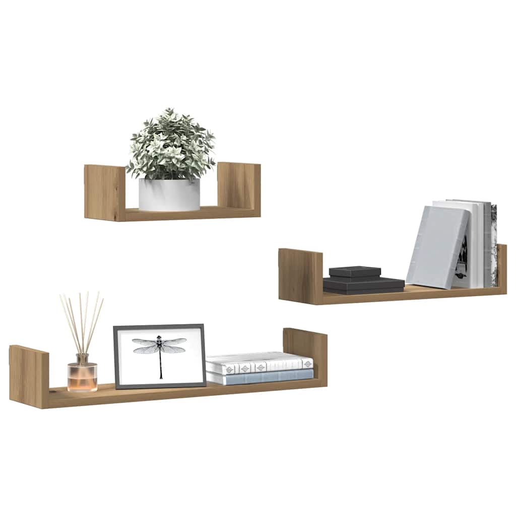 Mensole Parete 3pz Rovere Artigianale in Legno Multistrato