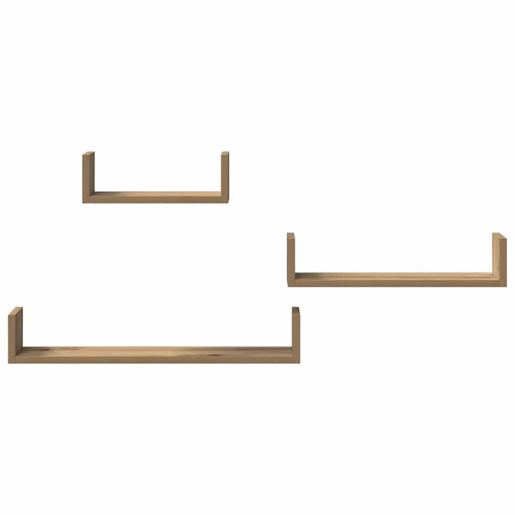 Mensole Parete 3pz Rovere Artigianale in Legno Multistrato