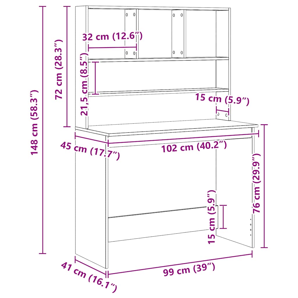 Scrivania Mensole Rovere Artigianale 102x45x148 cm Multistrato - homemem39