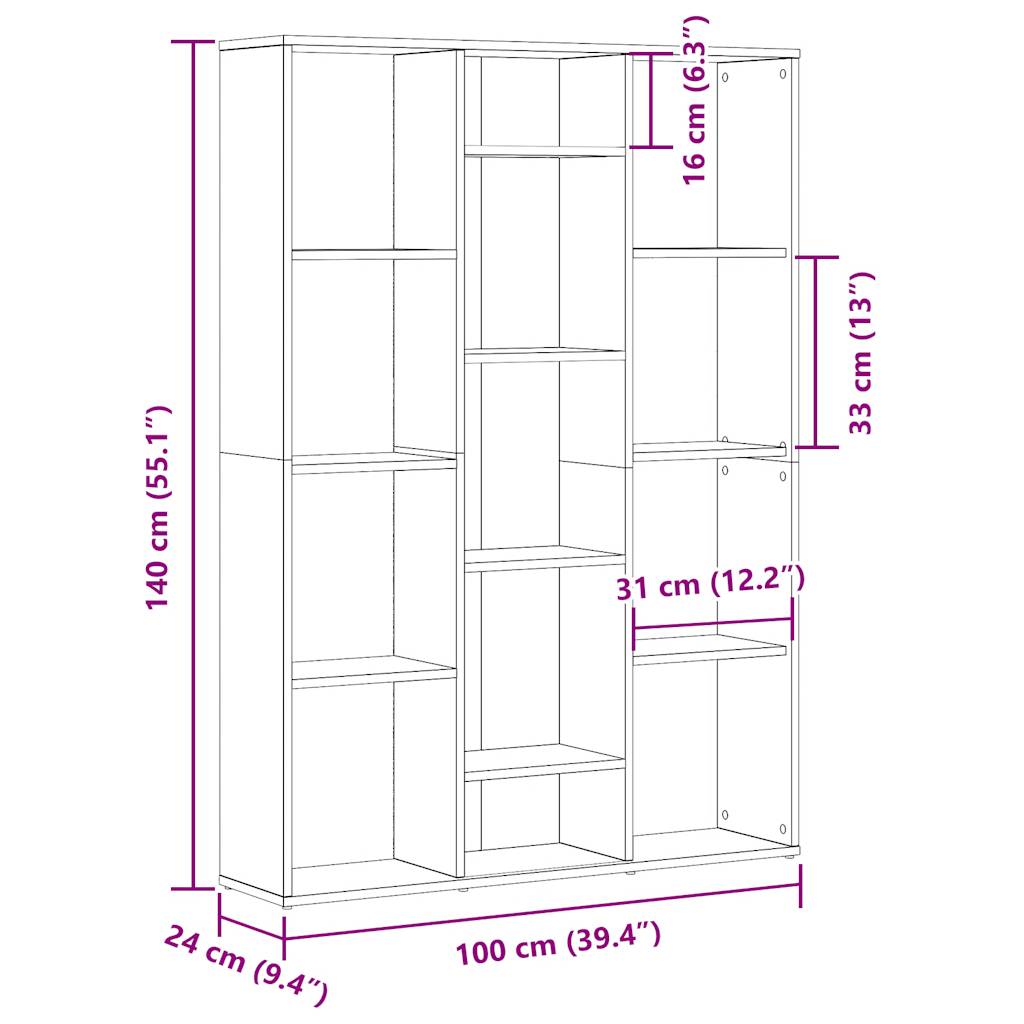 Libreria/Divisorio Legno Vecchio 100x24x140 cm in Truciolato