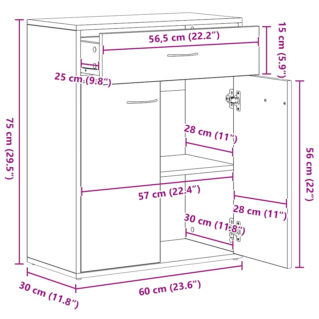 Credenza Legno Antico 60x30x75 cm in Legno Multistrato - homemem39