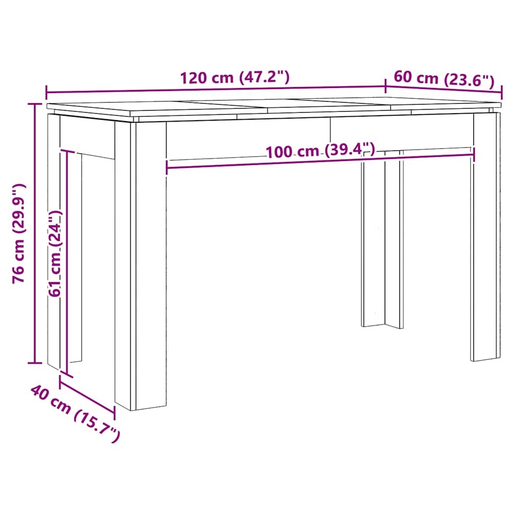 Tavolo da Pranzo Rovere Artigianale 120x60x76 cm in Truciolato | homemem39