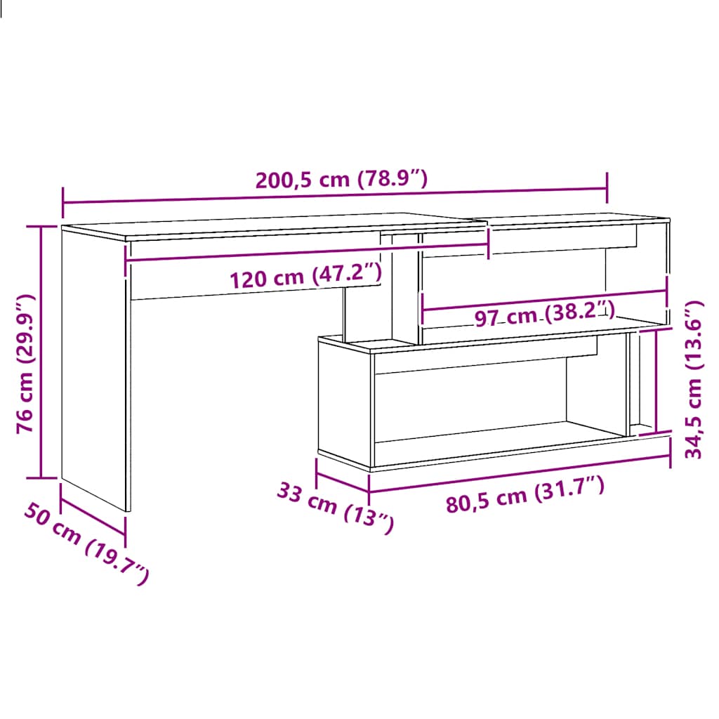 Scrivania Angolo Rovere Artigianale 200,5x50x76 cm Truciolato - homemem39