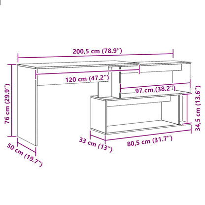 Scrivania Angolo Rovere Artigianale 200,5x50x76 cm Truciolato - homemem39