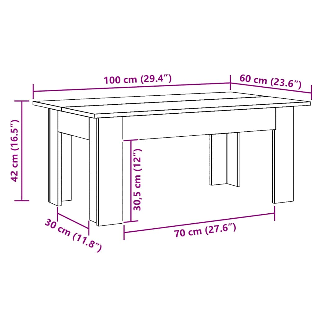 Tavolino da Salotto Artigianale 100x60x42 cm Legno Multistrato