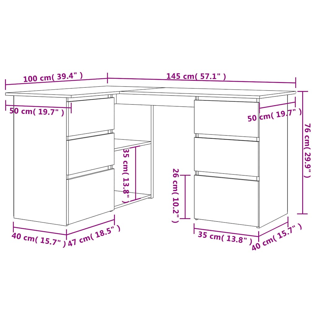 Scrivania Angolo Rovere Artigianale 145x100x76 cm Truciolato | homemem39