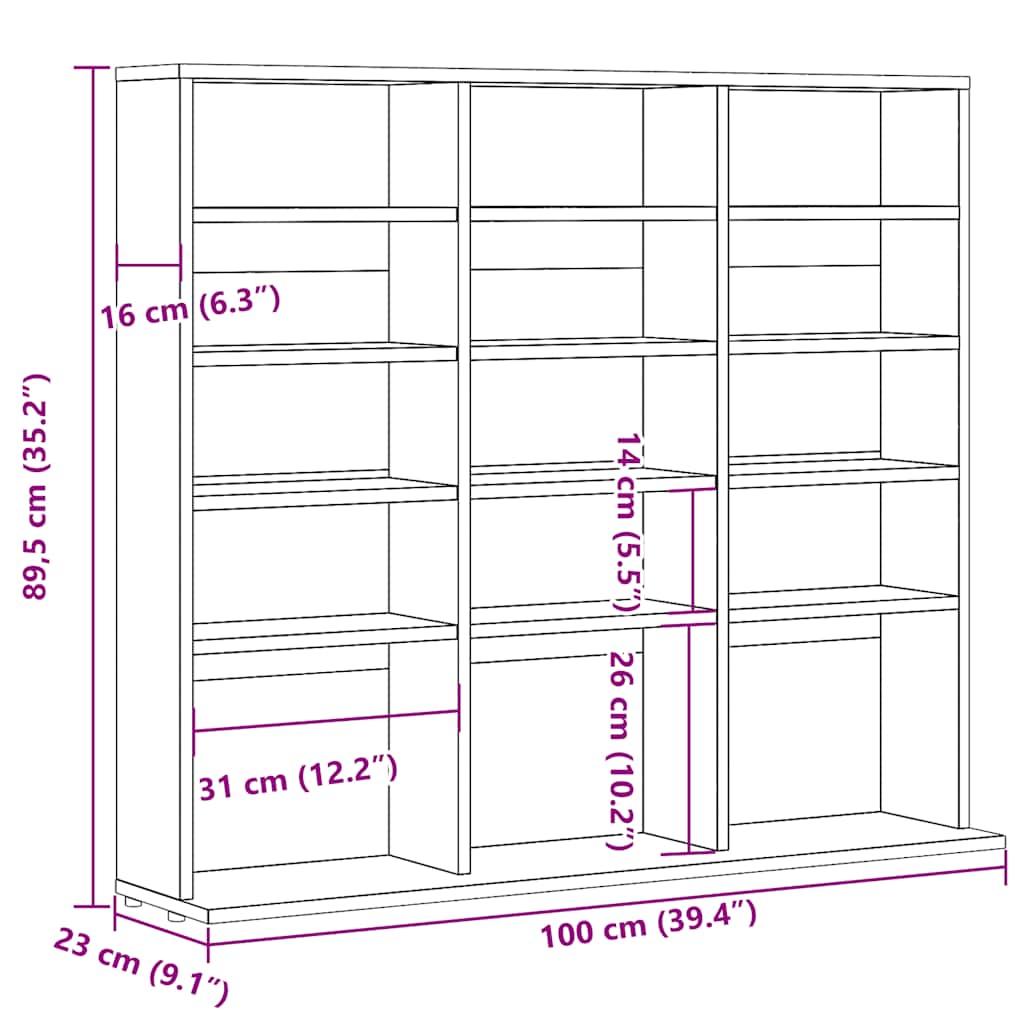 Mobile Porta CD Legno Antico 50x33x117,5 cm Legno Multistrato