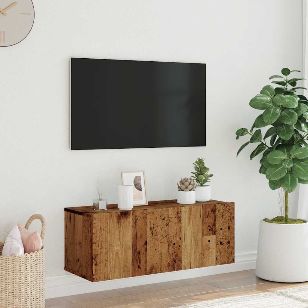 Mobile TV a Parete Legno Antico 80x30x30 cm in Truciolato - homemem39
