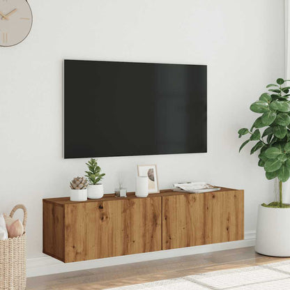 Mobile TV a Parete Rovere Artigianale 120x30x30cm in Truciolato - homemem39
