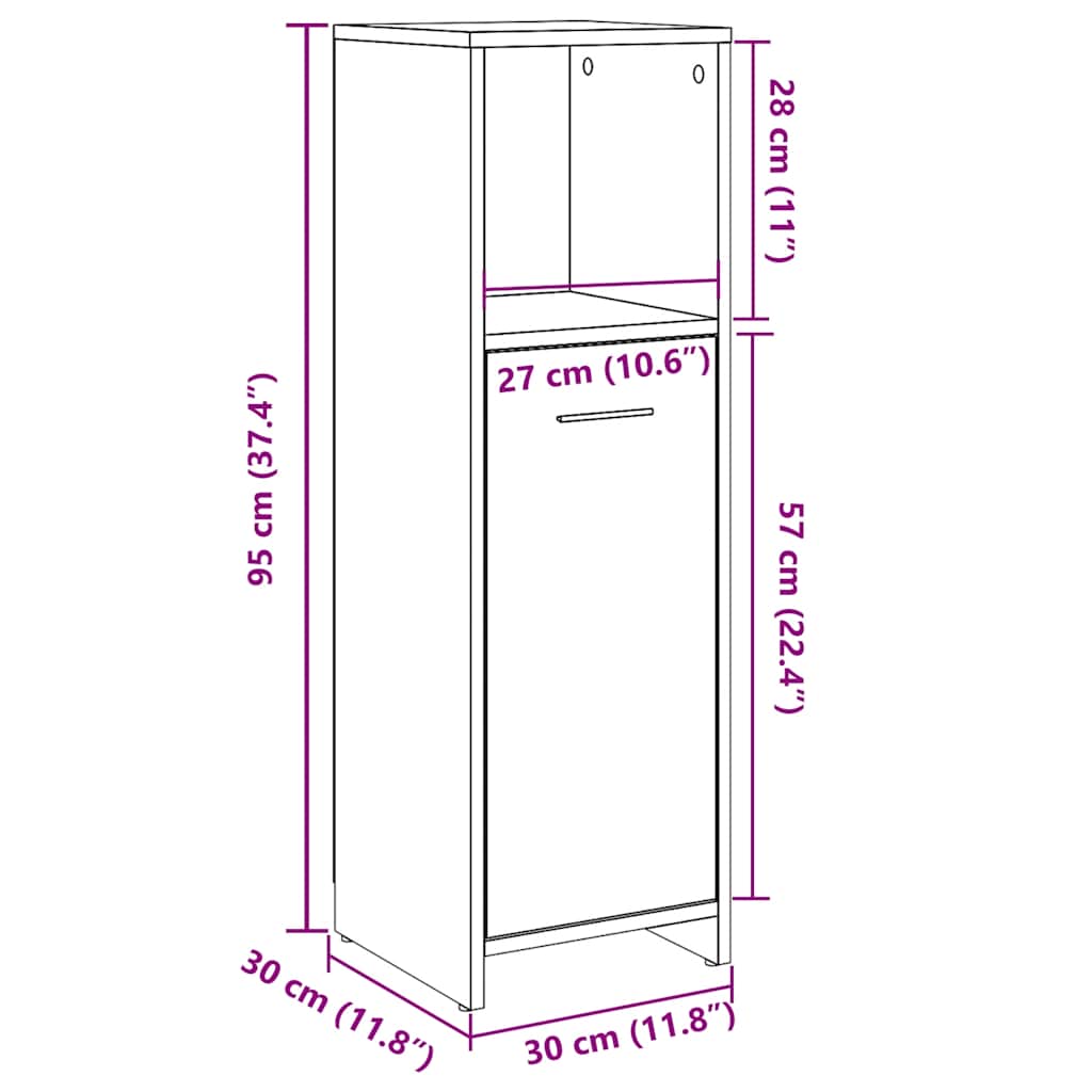 Mobile da Bagno Legno Antico 30x30x95 cm in Legno Multistrato | homemem39