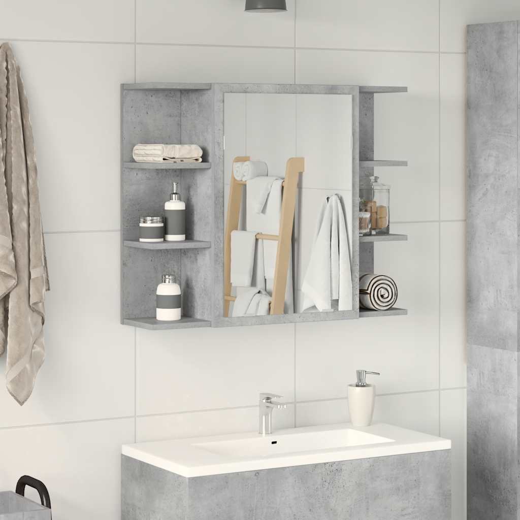 Mobile Bagno con Specchio Grigio Cemento 80x20,5x64 Multistrato | homemem39