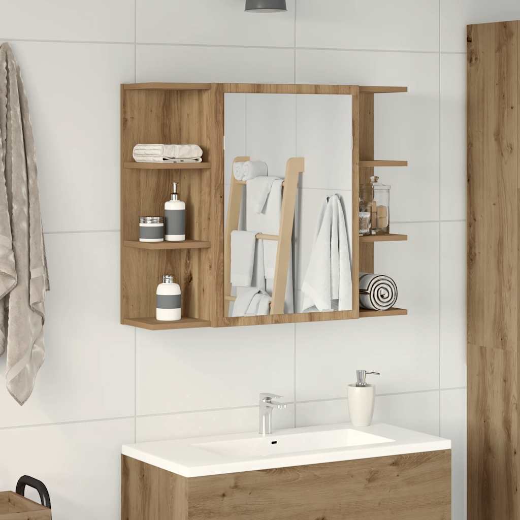 Mobile da Bagno Specchio Rovere Artigianale Legno Multistrato