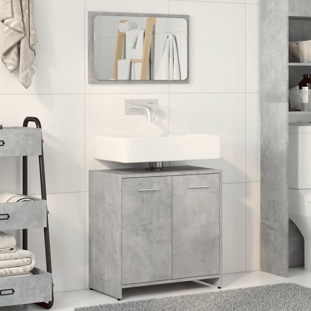 Mobile da Bagno con Specchio Grigio Cemento Legno Multistrato | homemem39