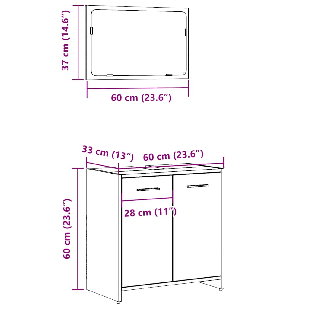Mobile da Bagno con Specchio Grigio Cemento Legno Multistrato | homemem39