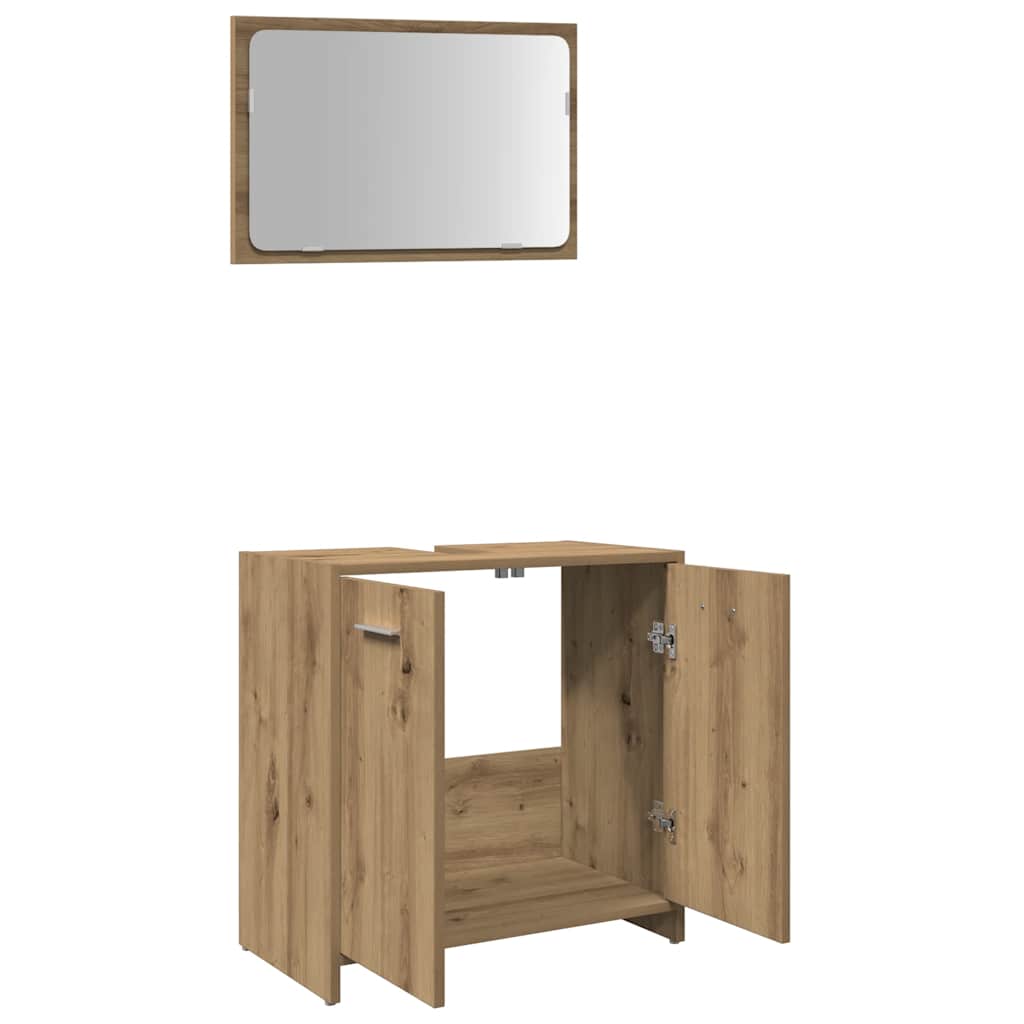 Mobile da Bagno con Specchio Rovere Artigianale Truciolato | homemem39