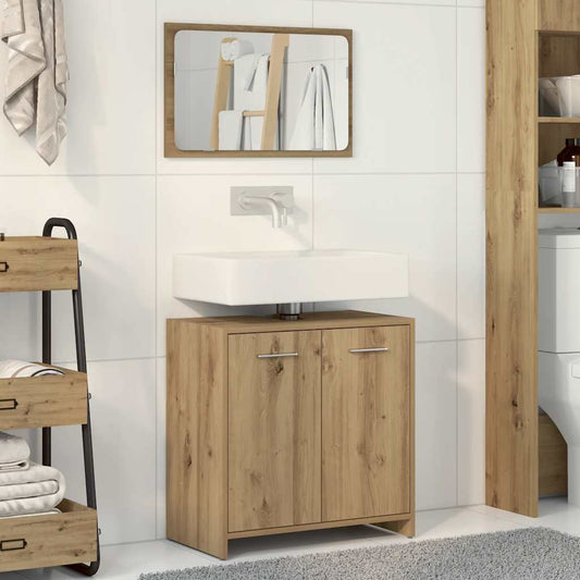 Mobile da Bagno con Specchio Rovere Artigianale Truciolato | homemem39