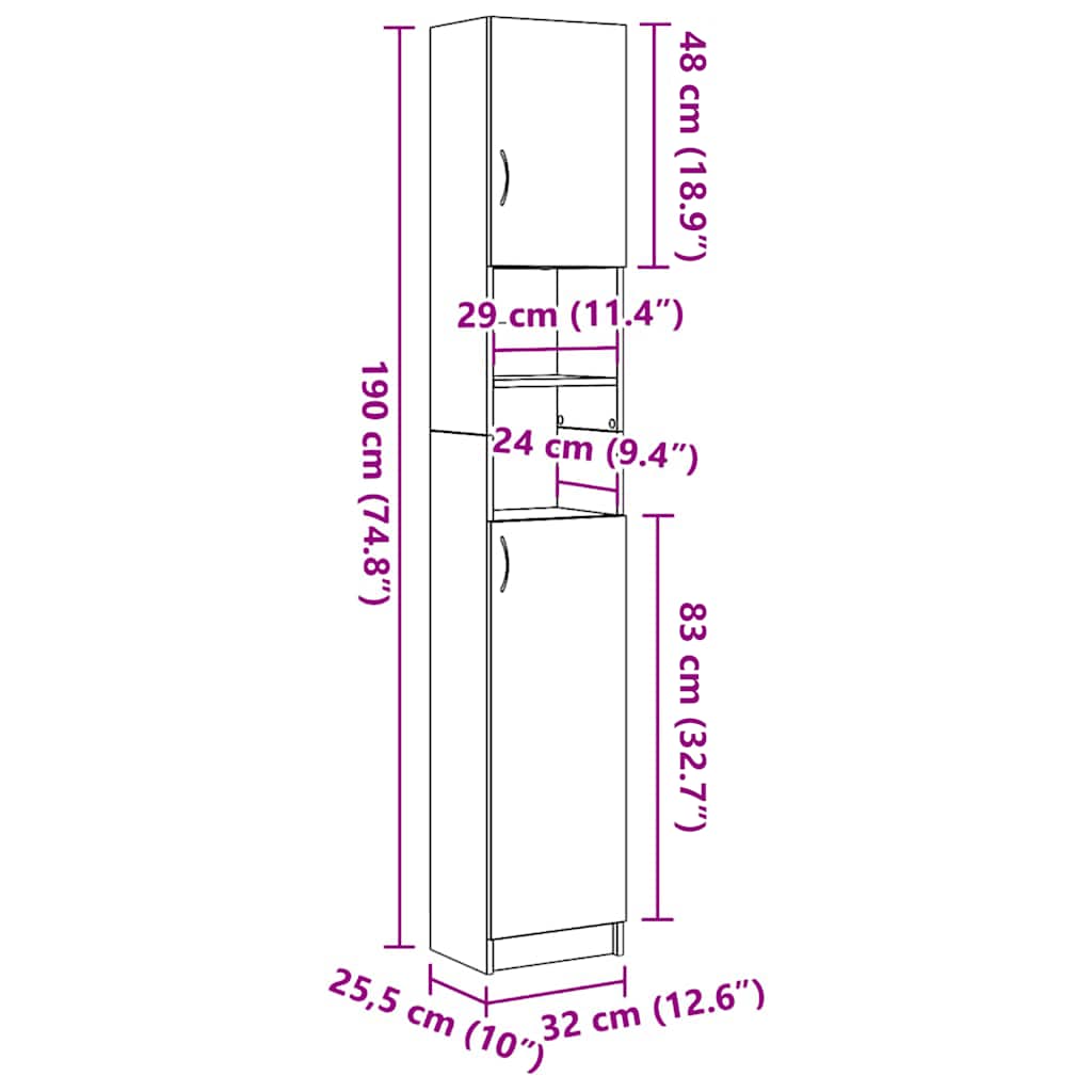 Mobile da Bagno Legno Antico 32x25,5x190 cm in Legno Ingegnerizzato | homemem39