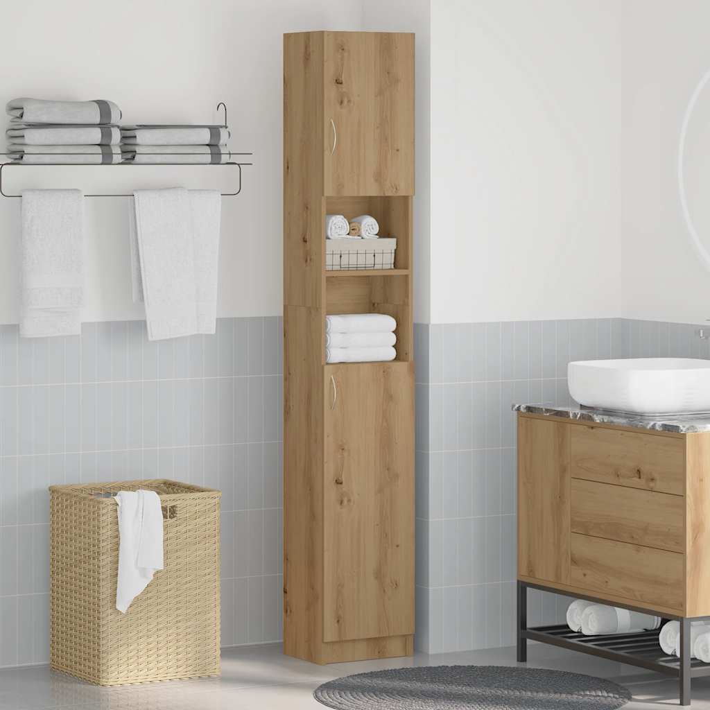 Mobiletto da bagno artigianale in rovere 32x25,5x190 cm