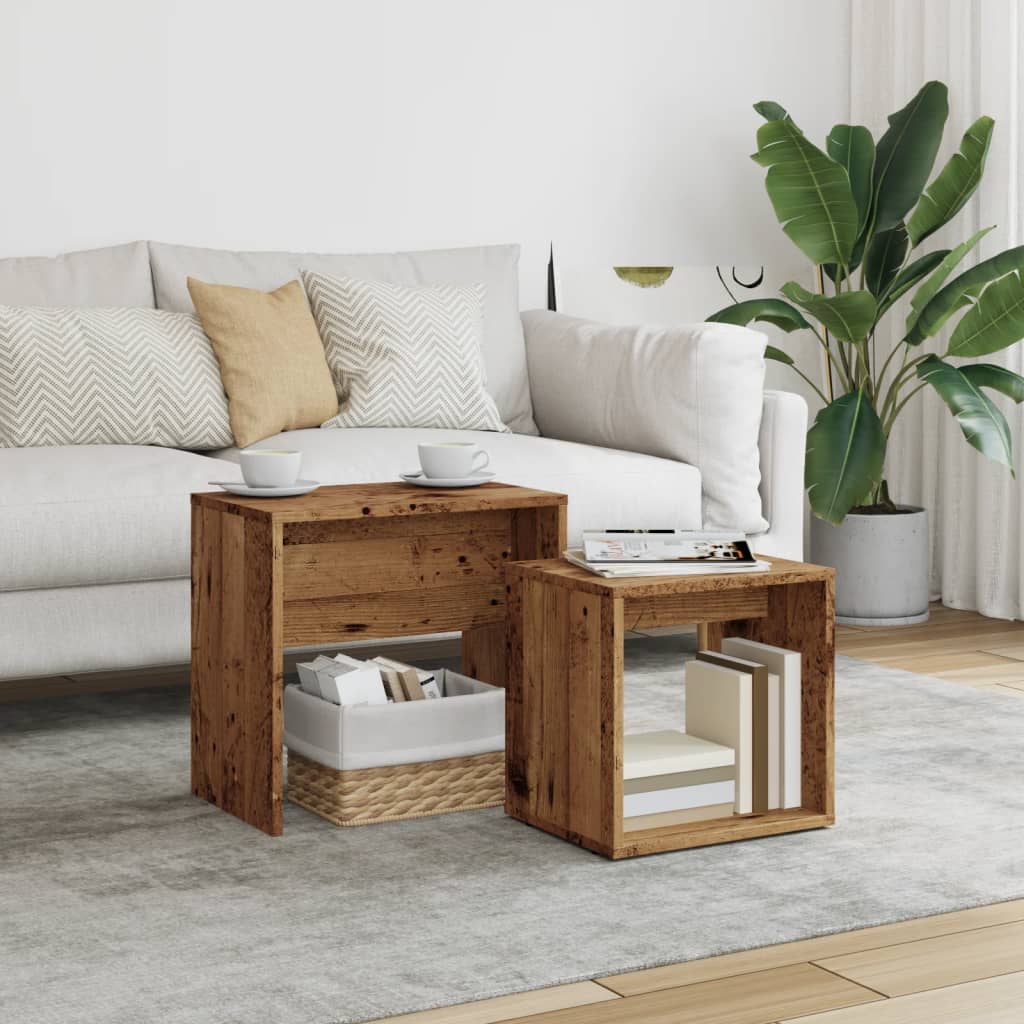 Tavolini Impilabili 2 pz Legno Antico in Truciolato | homemem39