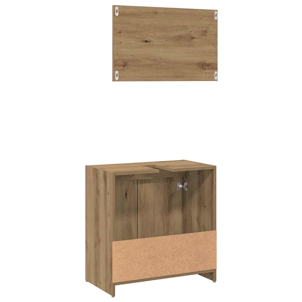 Set Mobili da Bagno 2 pz Rovere Artigianale Legno Multistrato | homemem39