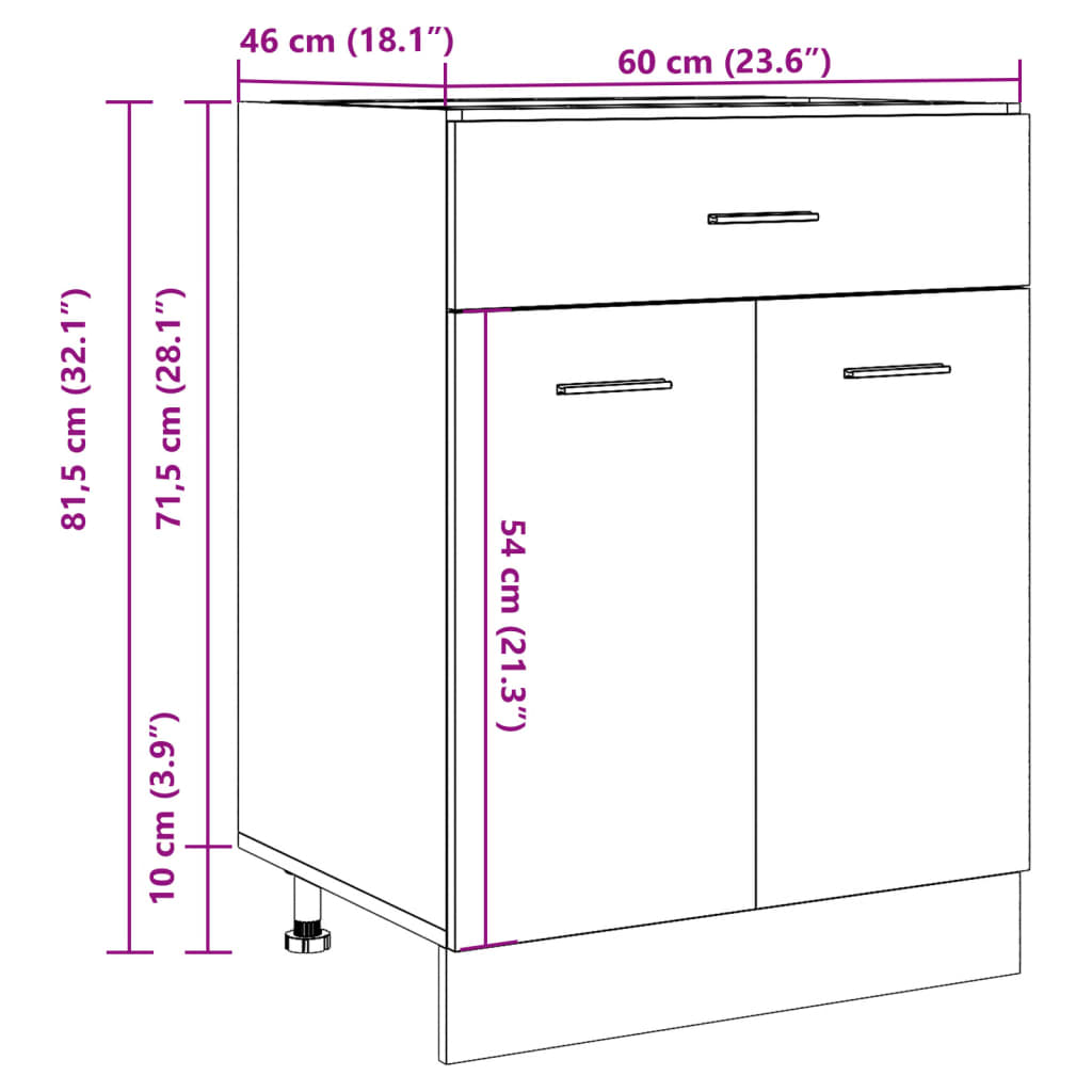 Armadio Inferiore Cassetto “Lyon” Grigio Cemento 60x46x81,5 | homemem39