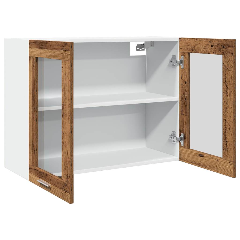 Mobile Pensile con Vetro “Lyon” Legno Antico 80x31x60 cm - homemem39