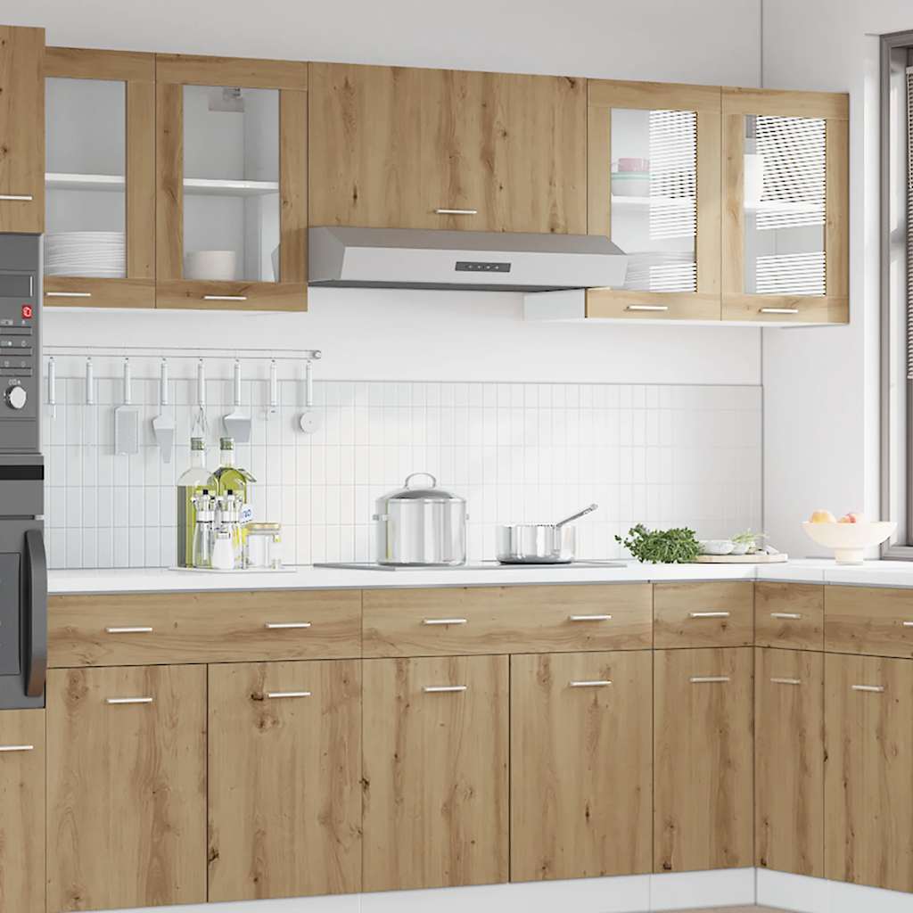 Pensile con Vetro “Lyon” Rovere Artigianale 80x31x60 cm | homemem39