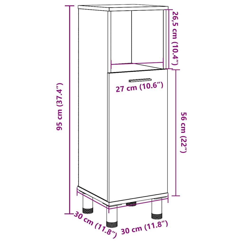 Mobile da Bagno Grigio Cemento 30x30x95 cm in Legno Multistrato | homemem39