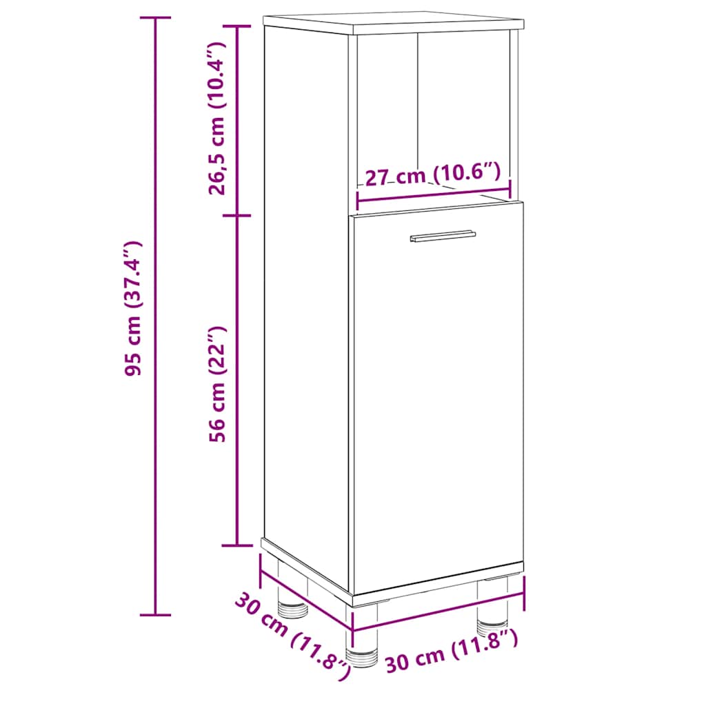 Armadietto Bagno Artigianale 30x30x95 cm in Legno Multistrato | homemem39