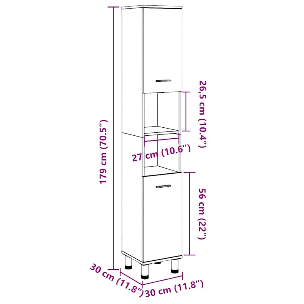 Mobile da Bagno Grigio Cemento 30x30x179 cm Legno Multistrato | homemem39