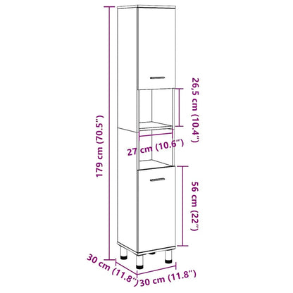 Mobile da Bagno Grigio Cemento 30x30x179 cm Legno Multistrato | homemem39