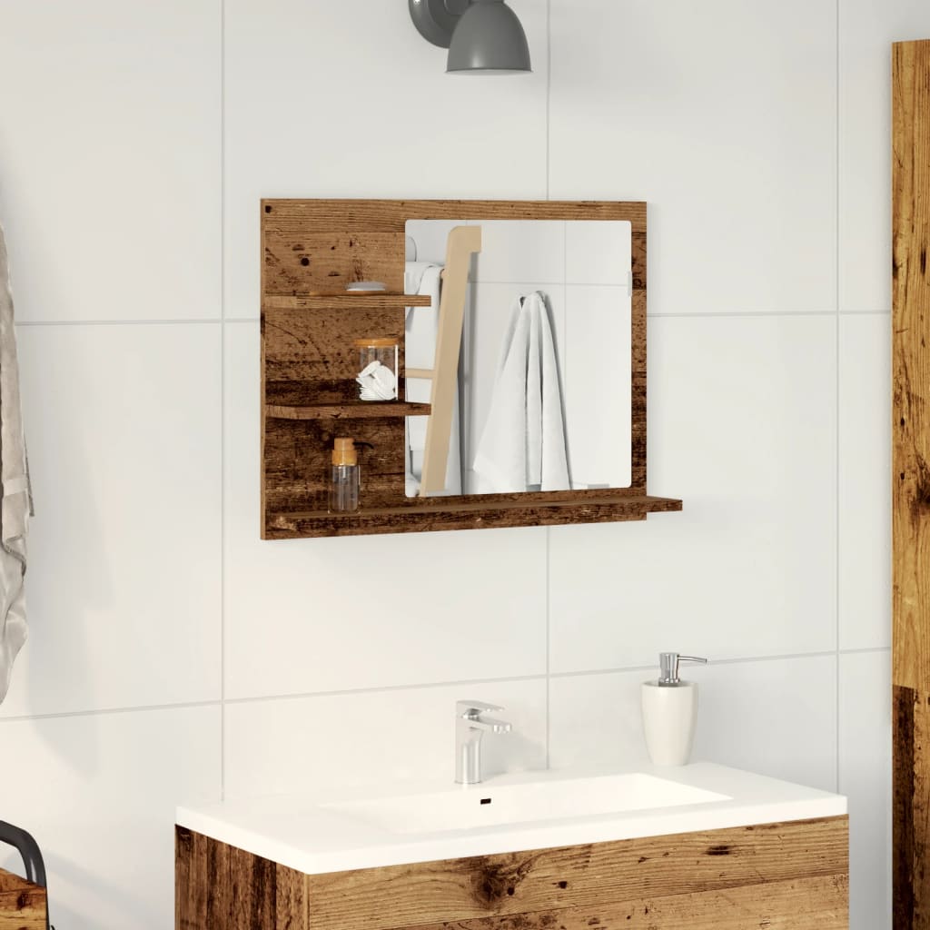 Armadietto a Specchio da Bagno Legno Vecchio 60x10,5x45 cm | homemem39