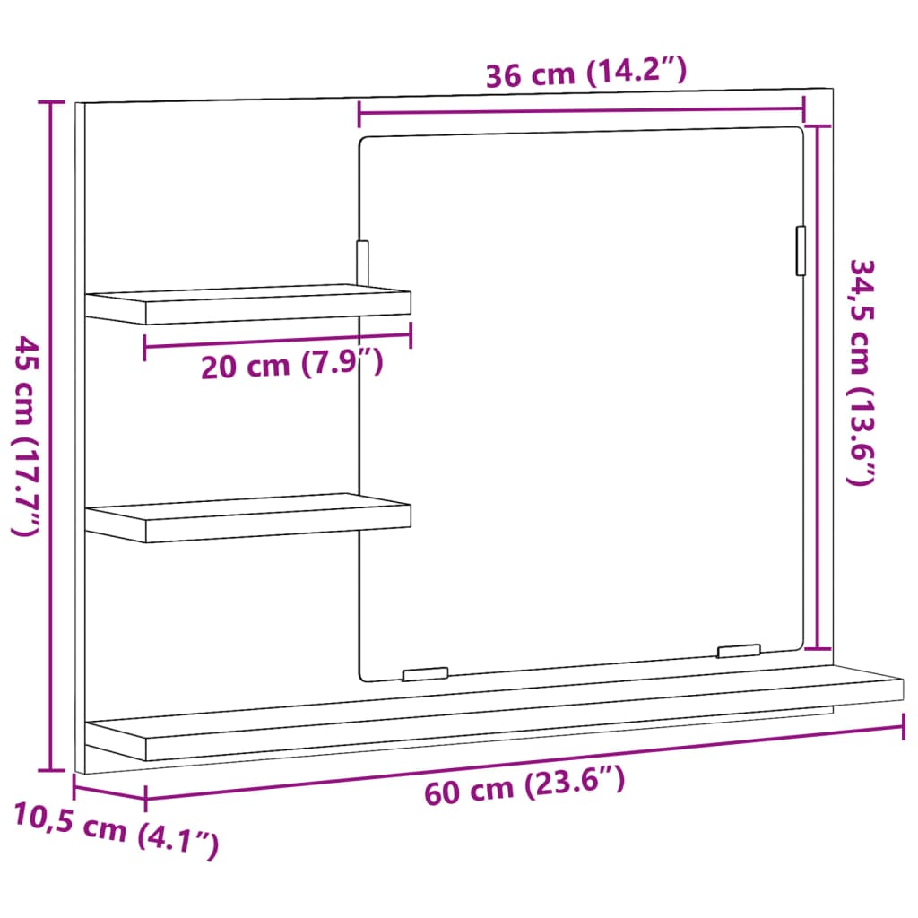 Armadietto a Specchio da Bagno Legno Vecchio 60x10,5x45 cm | homemem39