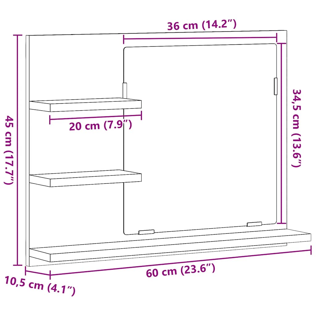 Armadietto a Specchio da Bagno Rovere Artigianale 60x10,5x45 cm | homemem39
