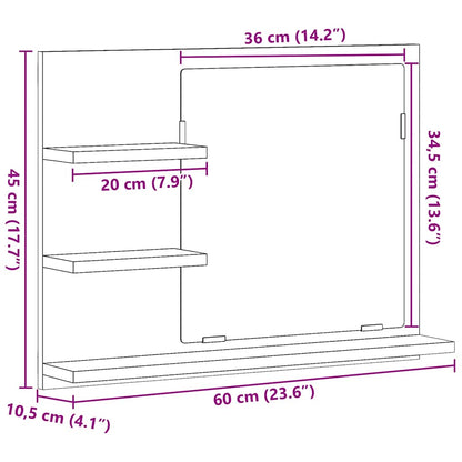 Armadietto a Specchio da Bagno Rovere Artigianale 60x10,5x45 cm