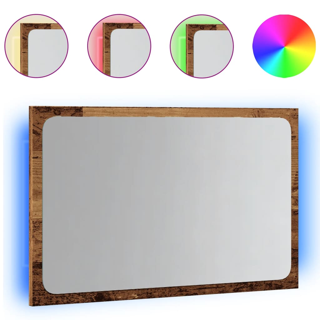 Specchio da Bagno con Luci LED Legno Antico 60x8,5x38 cm | homemem39