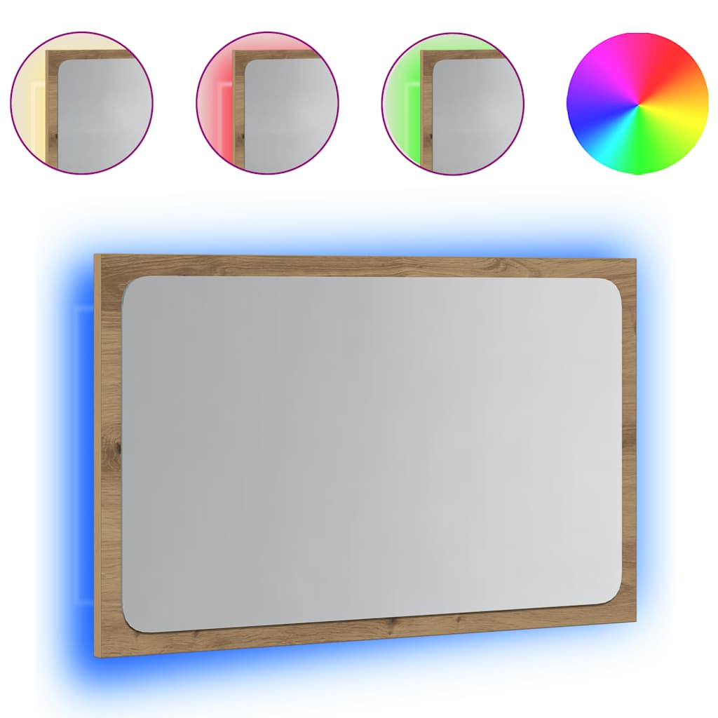 Specchio da Bagno con Luci LED Rovere Artigianale 60x8,5x38 cm