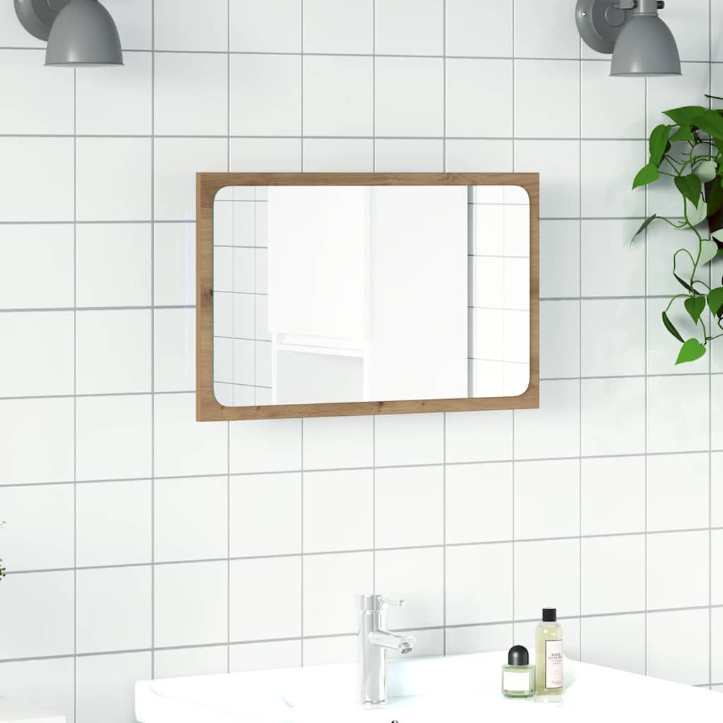 Specchio da Bagno con Luci LED Rovere Artigianale 60x8,5x38 cm