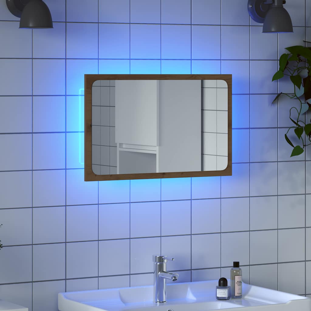 Specchio da Bagno con Luci LED Rovere Artigianale 60x8,5x38 cm | homemem39