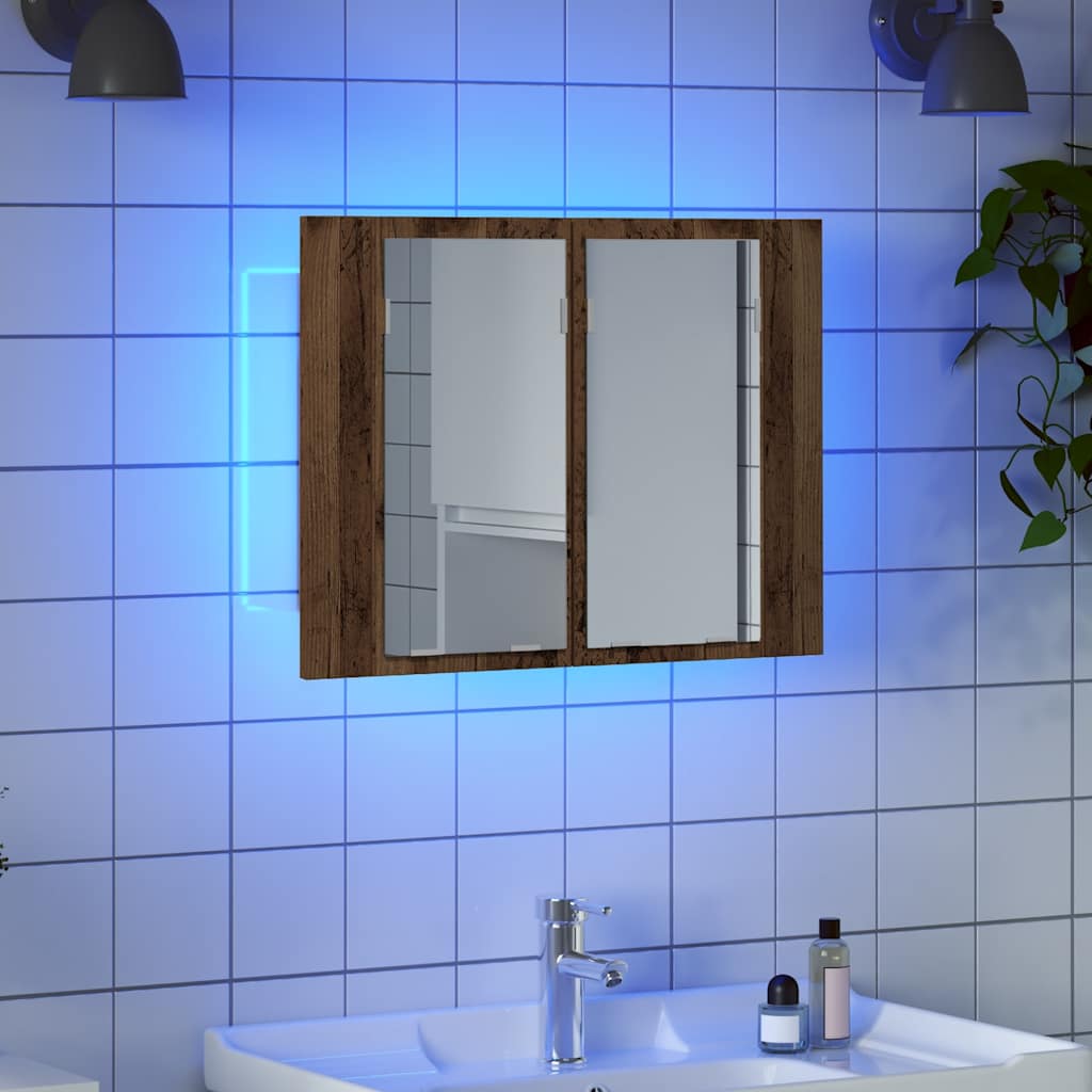 Mobile Specchio LED Legno Antico 60x12x45 cm Legno Multistrato | homemem39