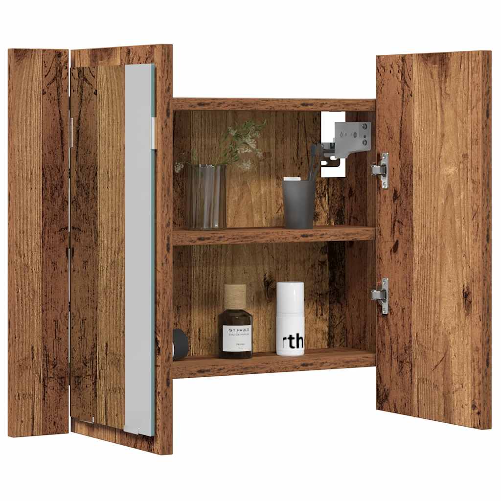 Mobile Specchio LED Legno Antico 60x12x45 cm Legno Multistrato | homemem39