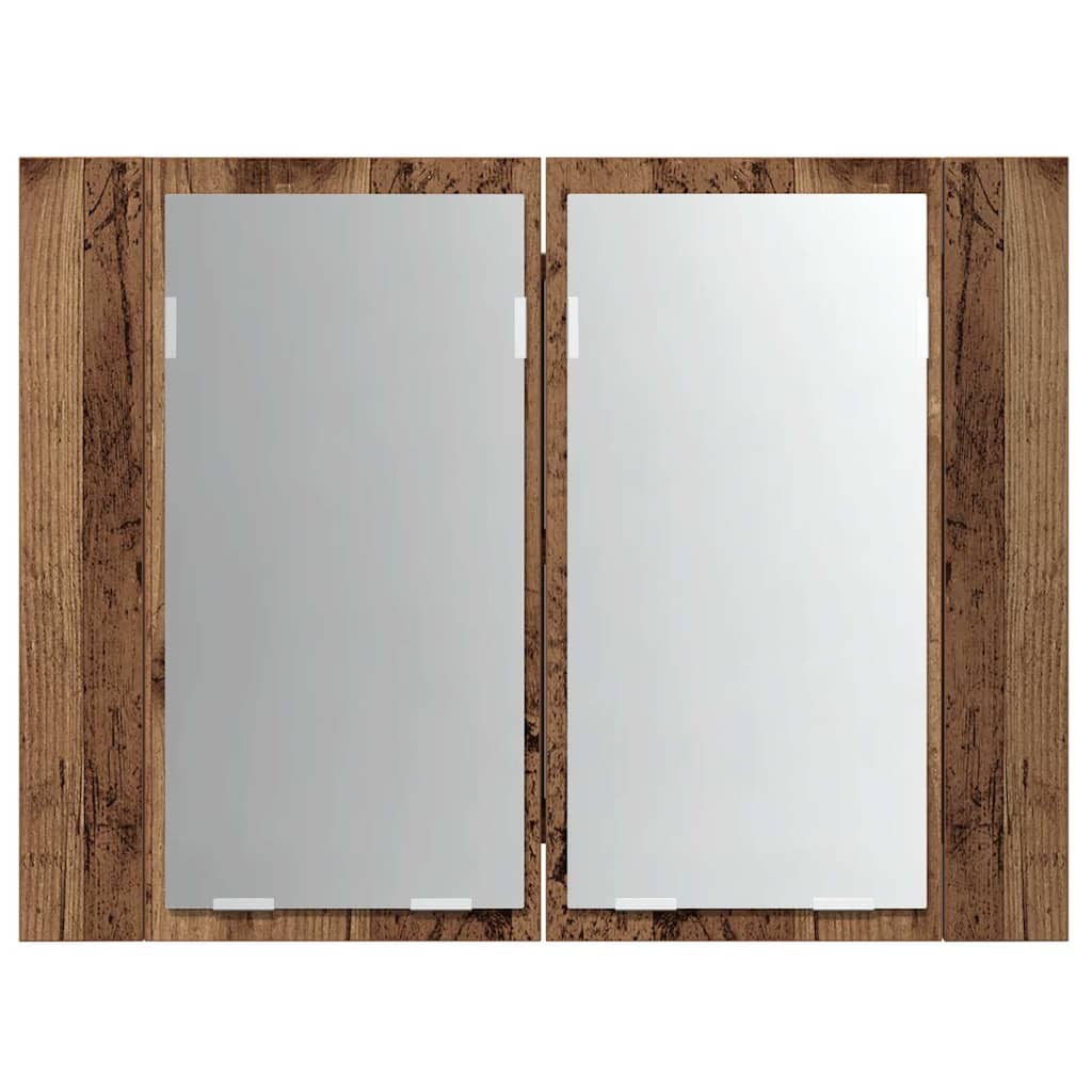 Mobile Specchio LED Legno Antico 60x12x45 cm Legno Multistrato